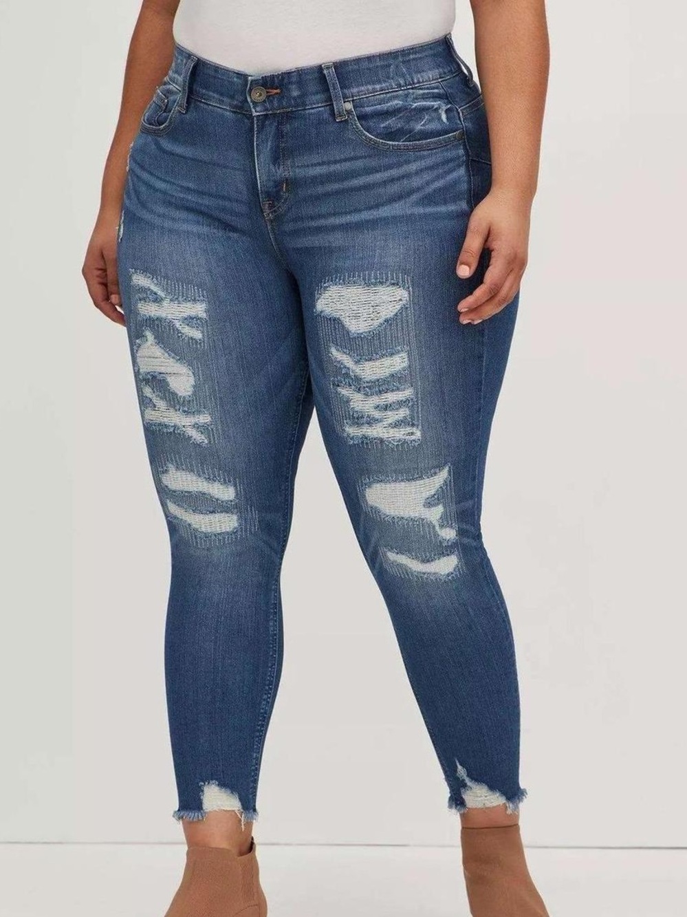 Torrid Medium Blue “Ripped” Bombshell Skinny Jeans